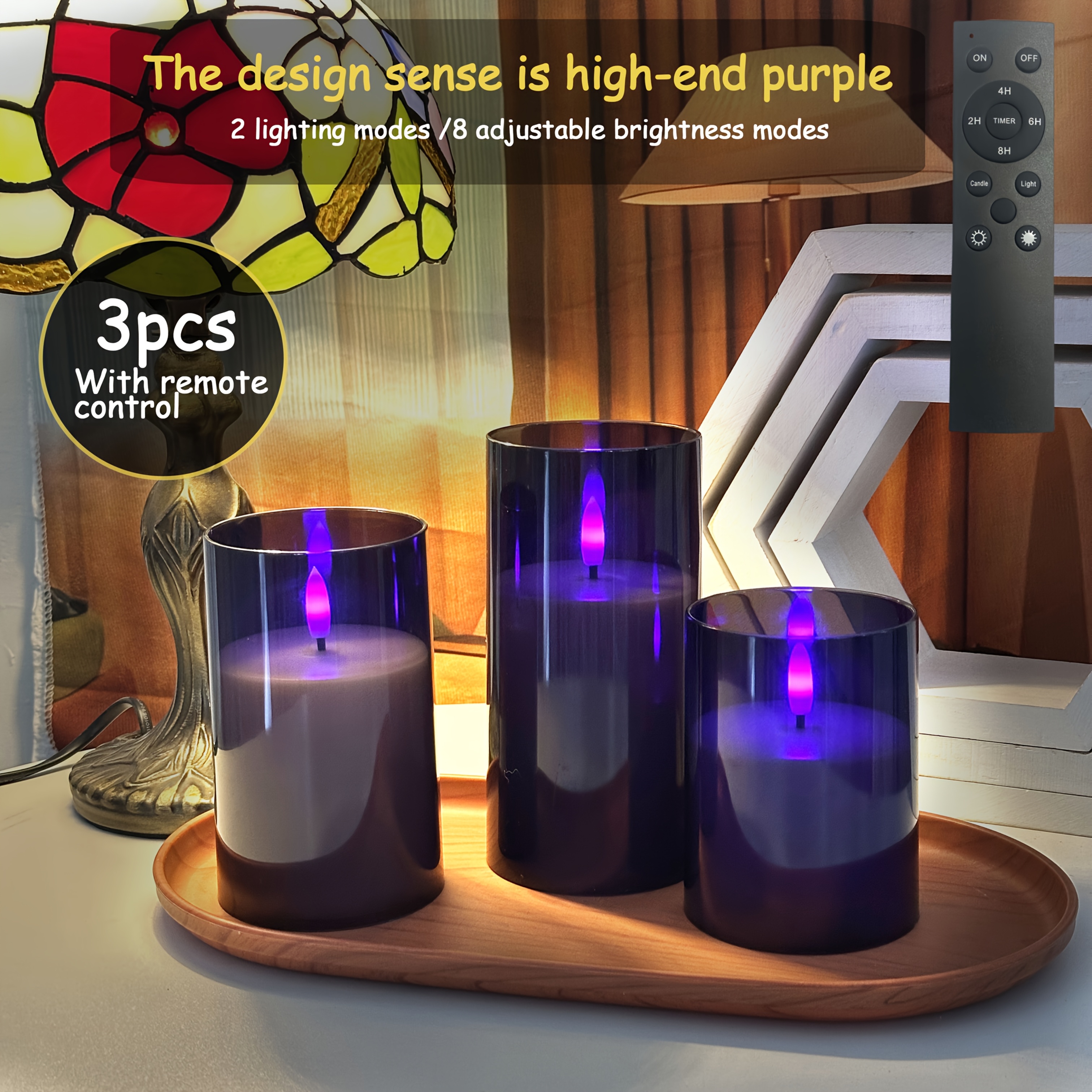Purple LED Candle Lamp Set with Remote Control