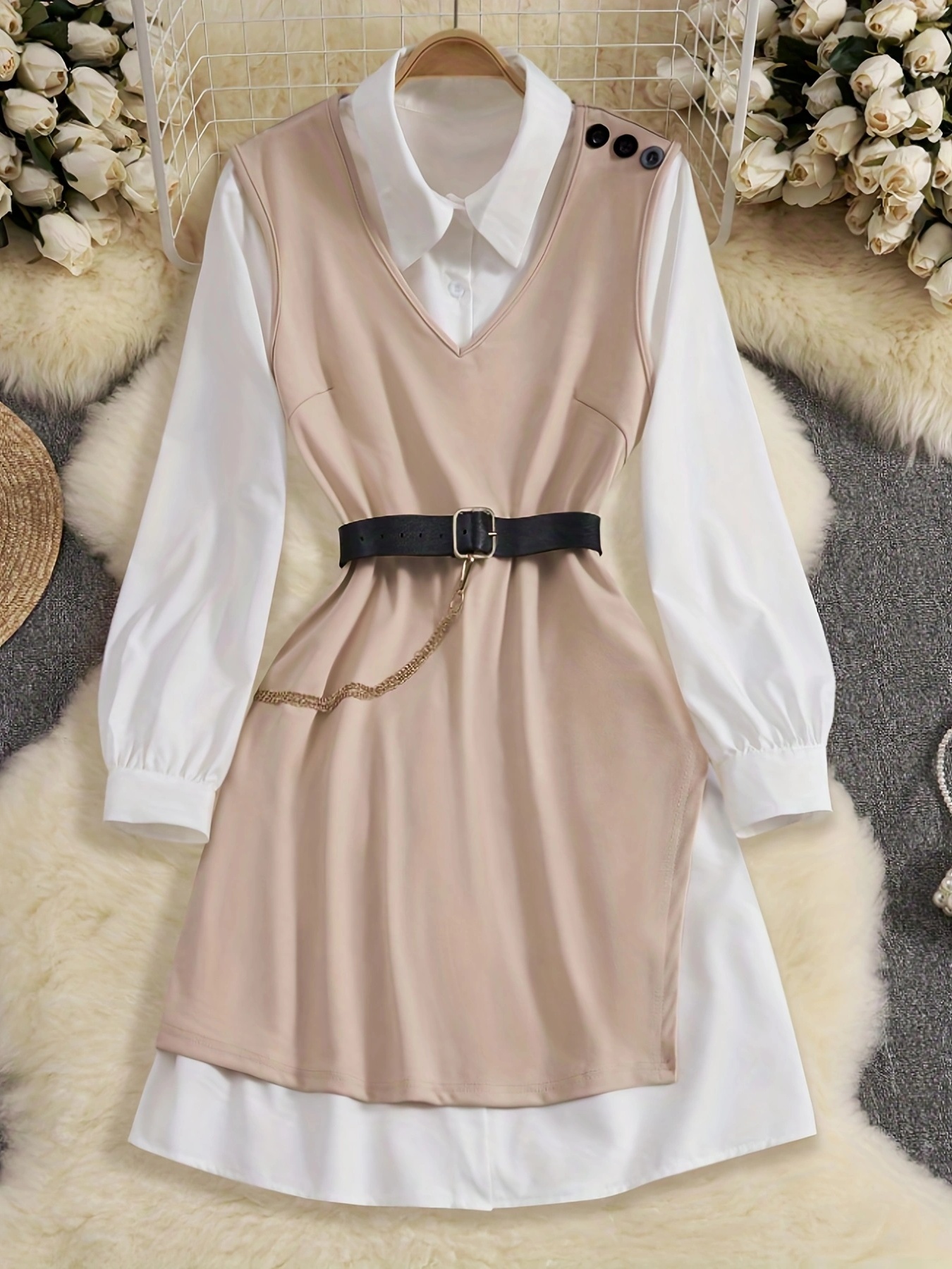 The Parisian Shirt Dress from Newness in a flattering flowing silhouette Perfect for any occasion
