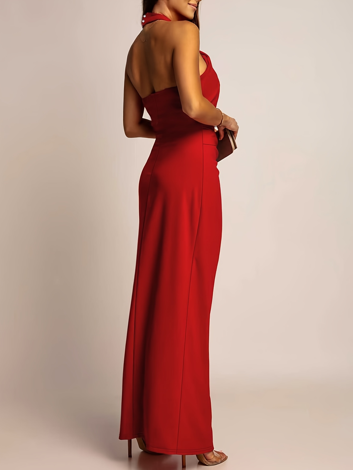 womens elegant halter neck side twist slit dress - Temu Mauritius