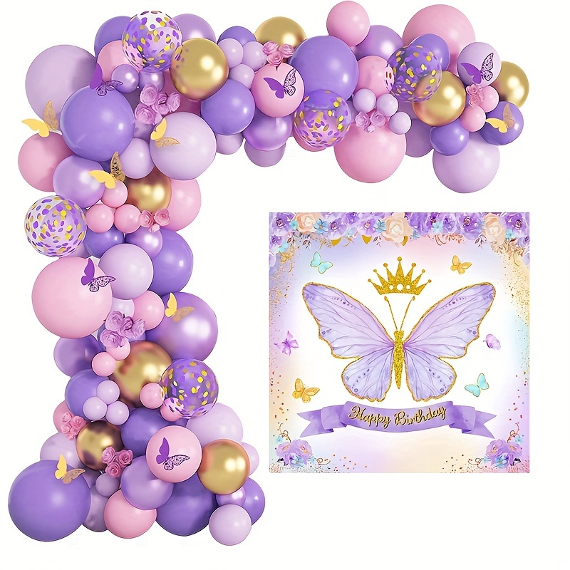 

89pcs, Birthday Party Decoration, Purple Butterfly Balloon Background Set, Photo Prop Decor, Celebration Decor, Birthday Gift, Home Decor, Scene Decor, Party Decor Supplies