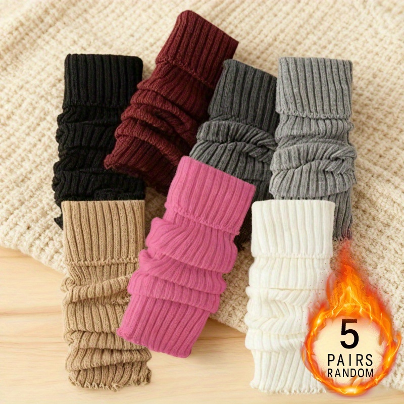 TEMU 5 Pairs Of Thick Vertical Striped Long Tube Socks For Women, Perfect For Autumn And Winter, Featuring A Sweet And Stylish Solid Comfortable And Warm