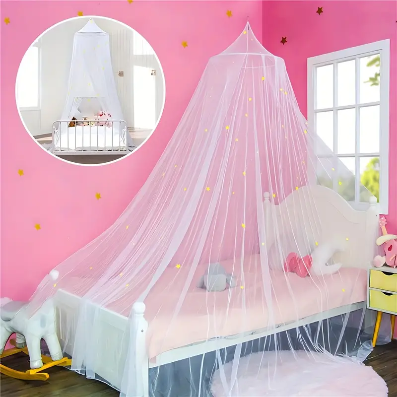 Bed Canopy Glowing Stars In Dark White Princess Bed Curtain - Temu