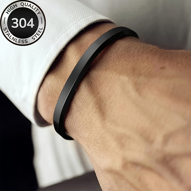 E-shop Titanium 304 Edelstahl Armband, Modisches Minimalistisches 304 Edelstahl Herrenarmband, Nicht verblassendes offenes C-förmiges Armband, Party