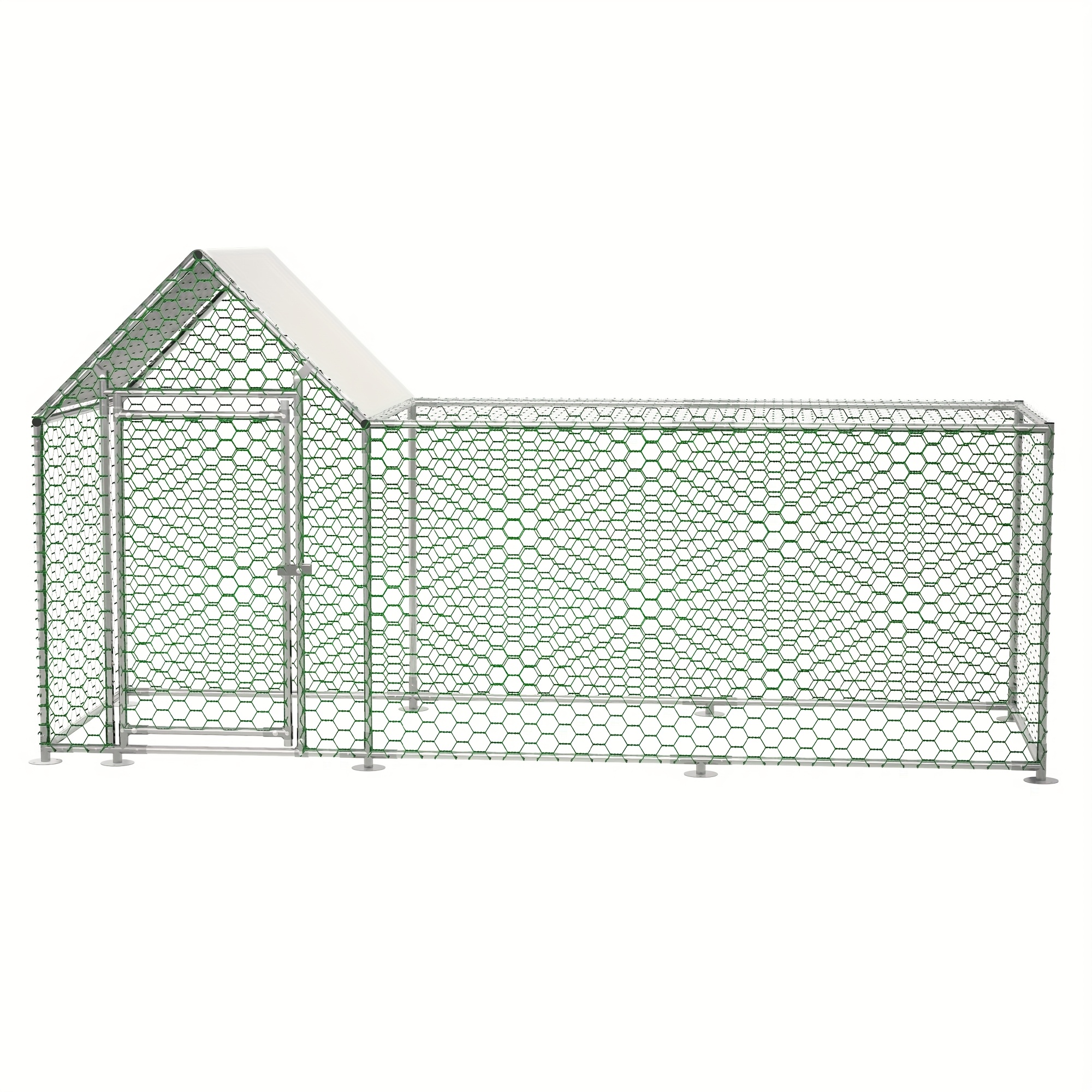 TEMU 10x3ft Metal Chicken Coop Run Backyard Poultry Habitat Cage With Cover, Backyard Farming, Chicken Coop Accessories, Without Battery