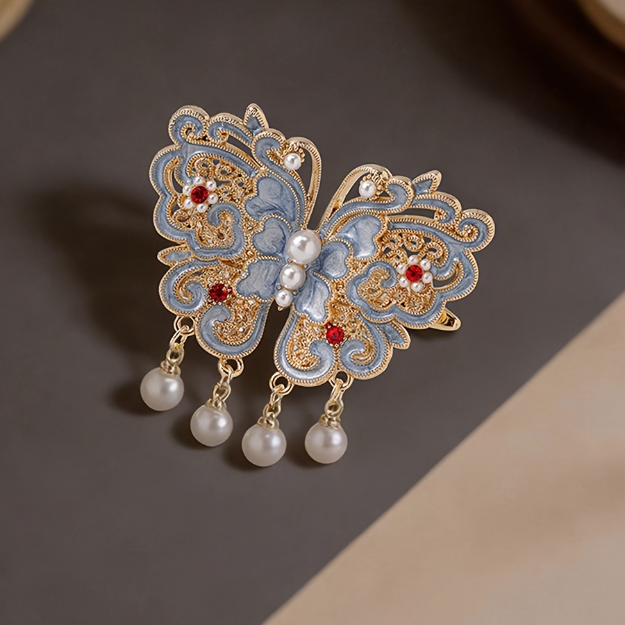 TEMU Super New Chinese Style Pearl Tassel Hair Clip Updo Hair Accessory