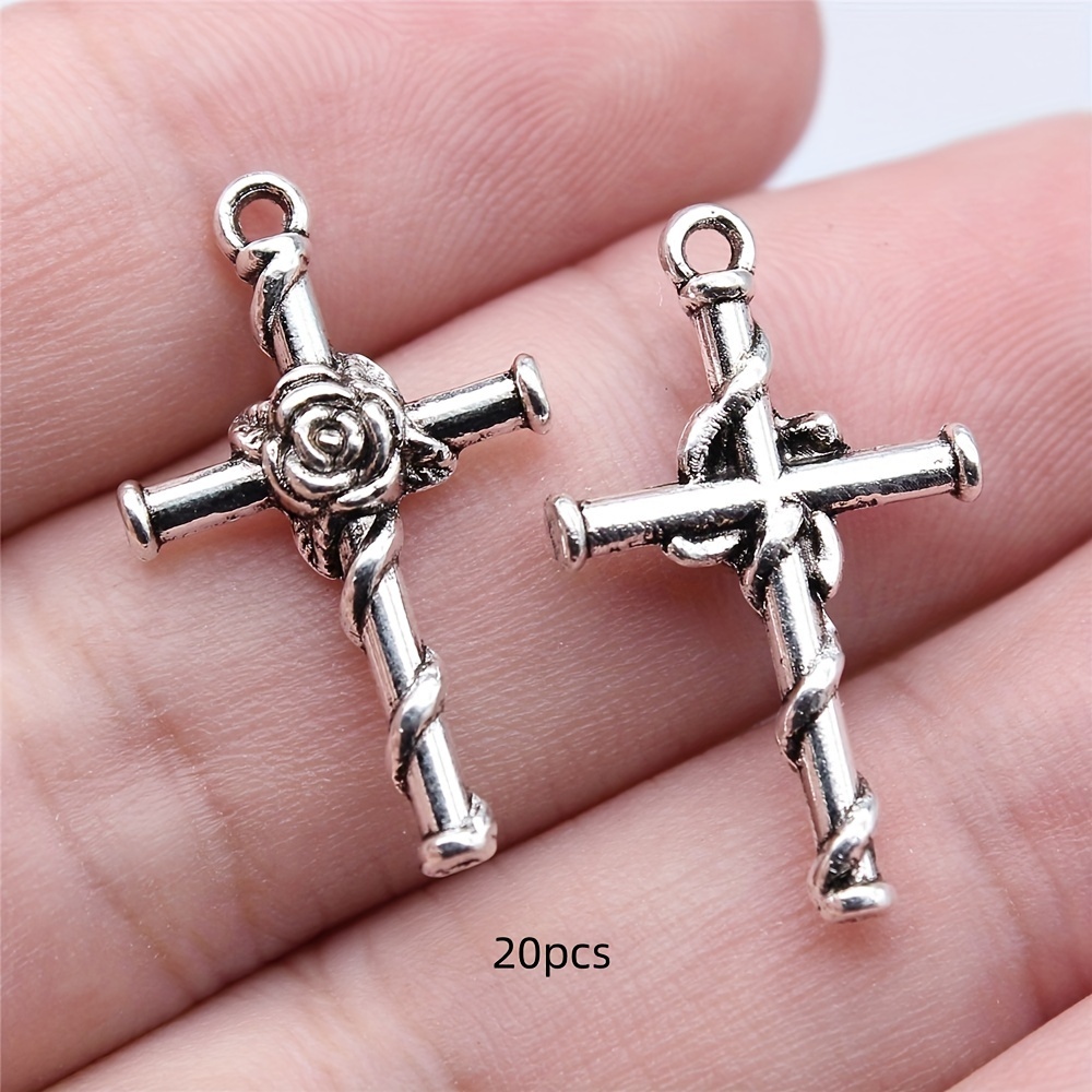 10pcs/20pcs 15x26mm Flower Cross Creative Pendant Charm Ancient Silvery Elegant Fashion For Necklace Earrings Bracelet Bag Clothing Pendant Diy Handmade Craft Jewelry Accessories