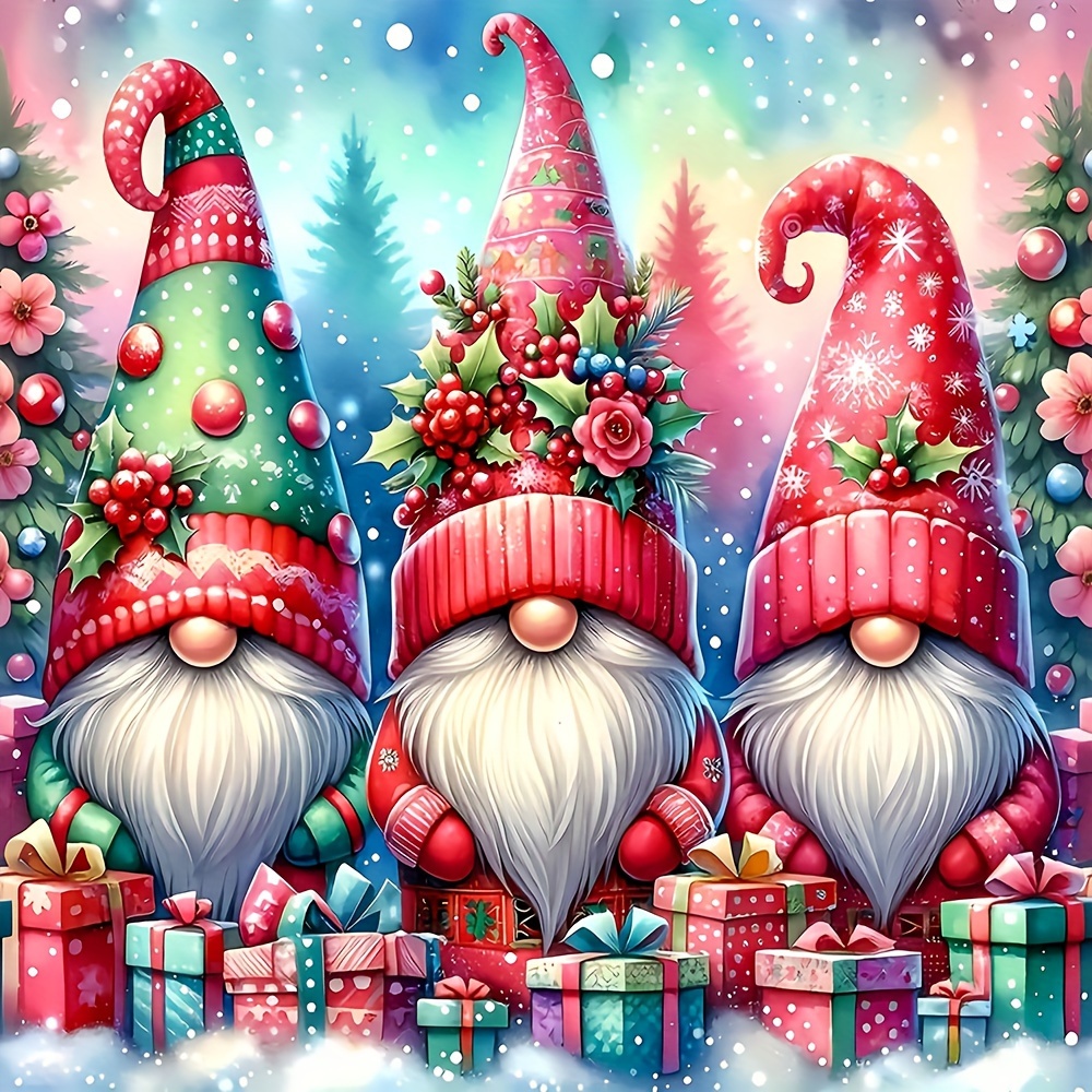 

Christmas Gnome Trio Diamond Painting Kit - 5d Full Drill Round Acrylic Diy Mosaic Art Craft, People Theme, Relaxing Gift For Adults And Beginners, Home Decor Without Frame (30x30cm)