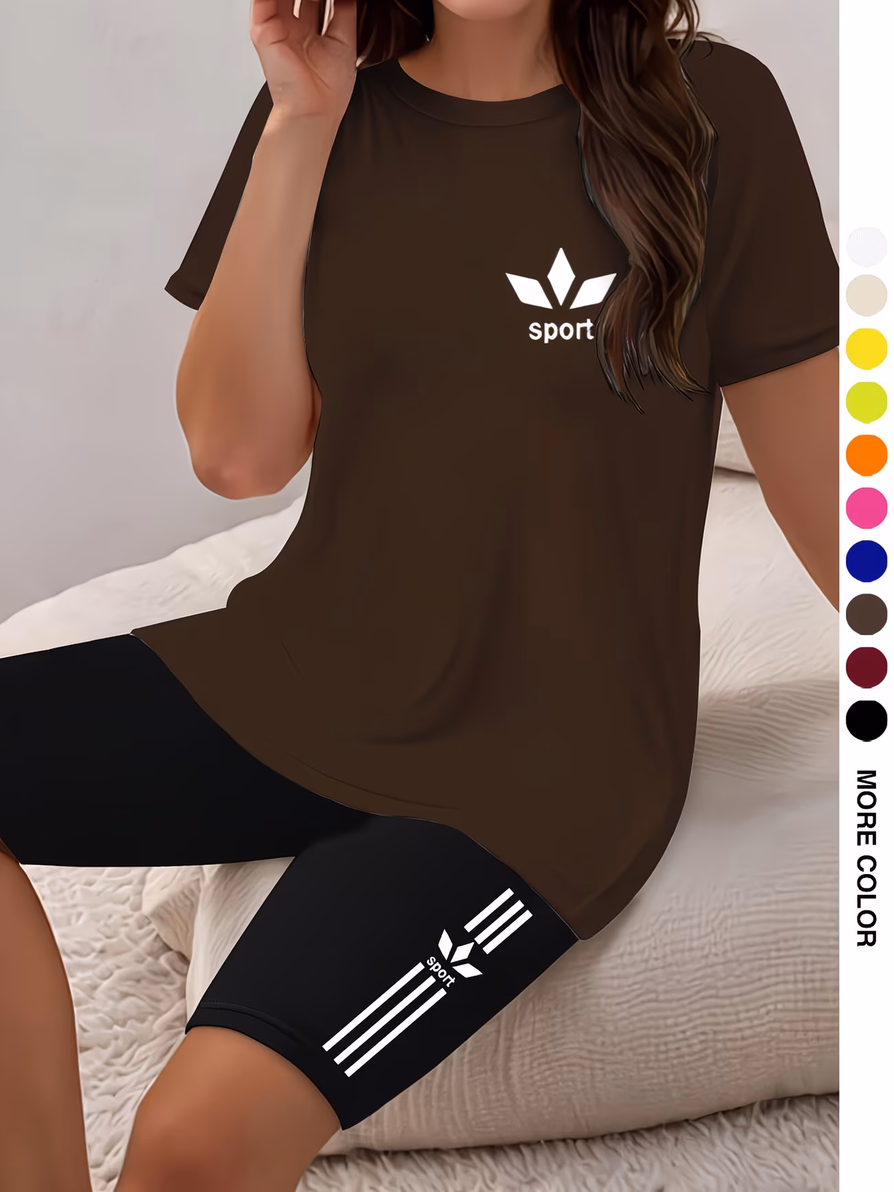 ensemble pièces pour femmes, haut à manches courtes et col rond avec imprimé et short moulant imprimé, parfait pour les s, et lextérieur. 0