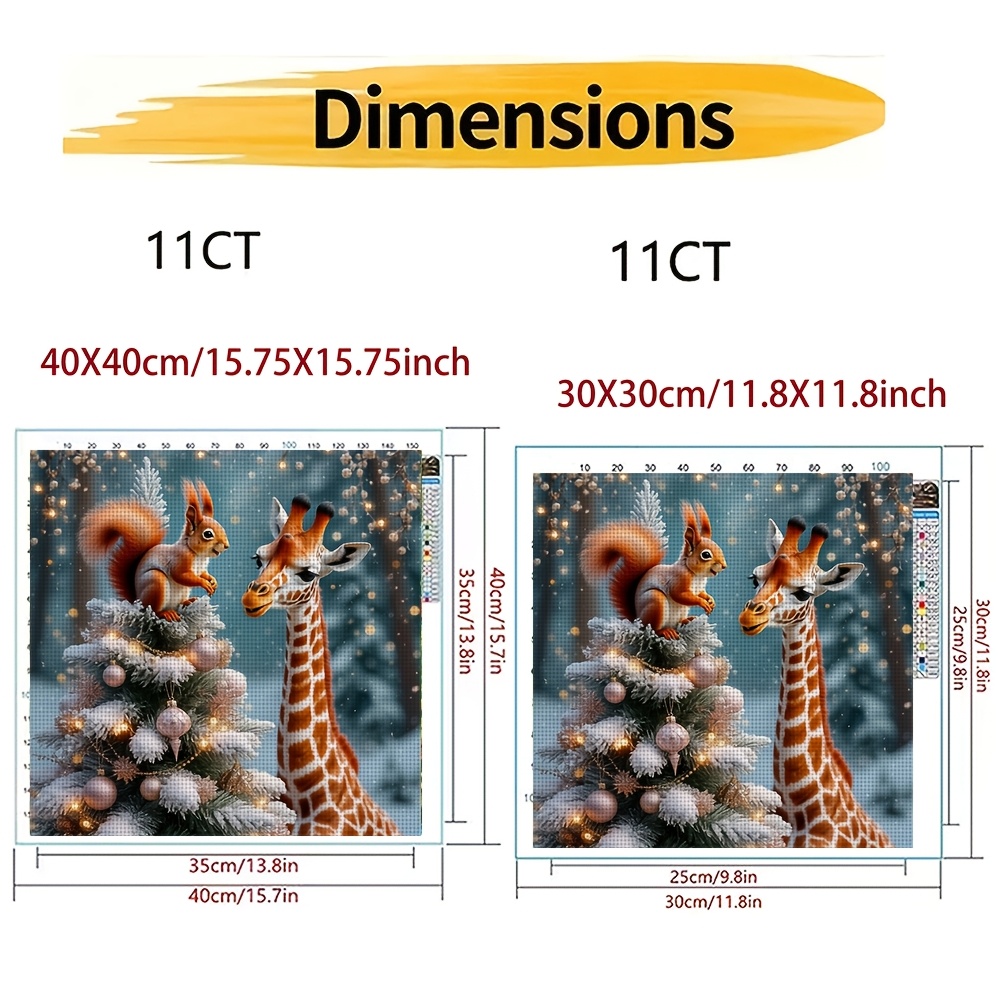 DIY Cross-Stitch Print Kit, Squirrel and Giraffe Under Christmas Tree Design