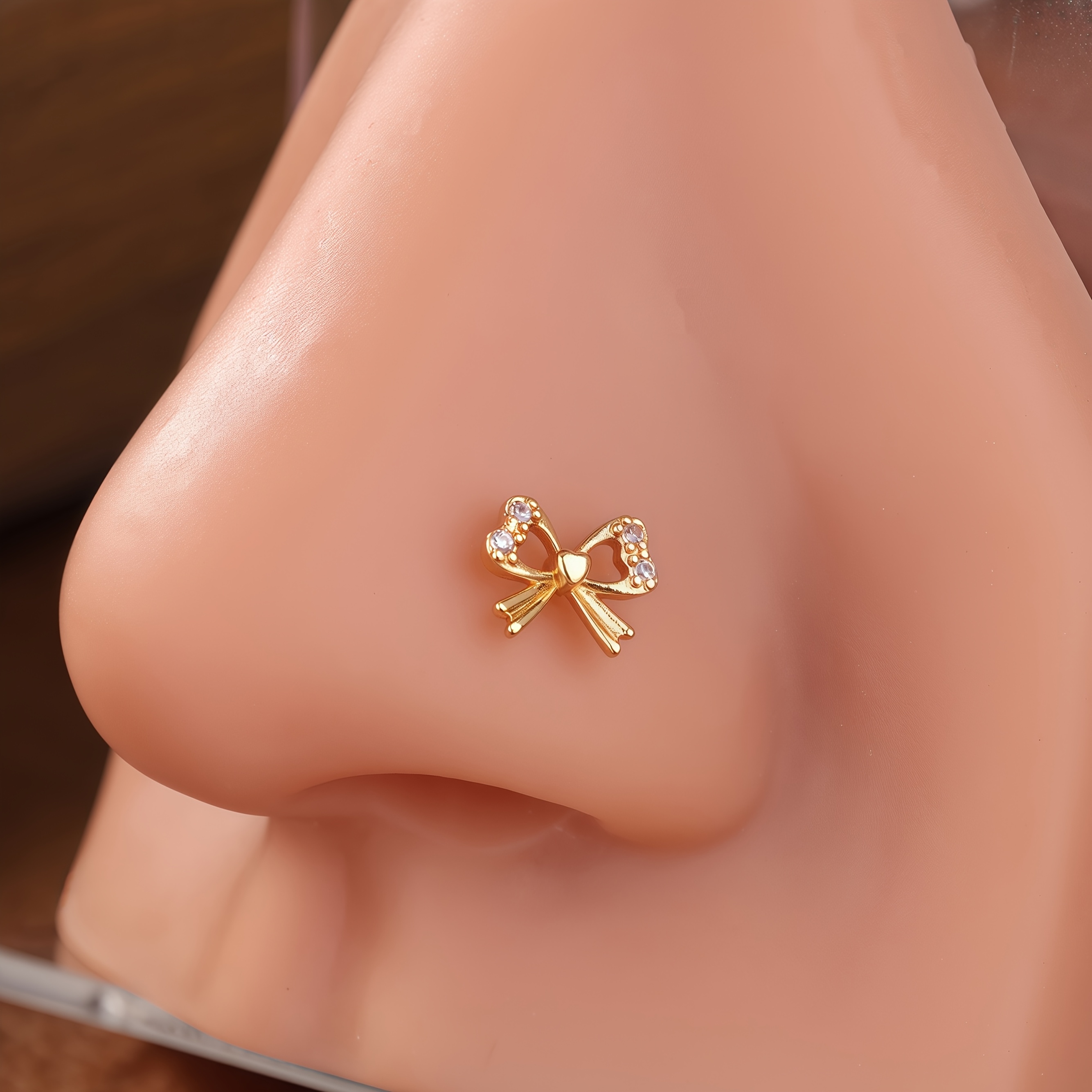 TEMU 1pc Women's L-shaped Nose Stud Nose Ring Jewelry Hypoallergenic Cubic Zirconia Bow-shaped Nose Piercing Jewelry