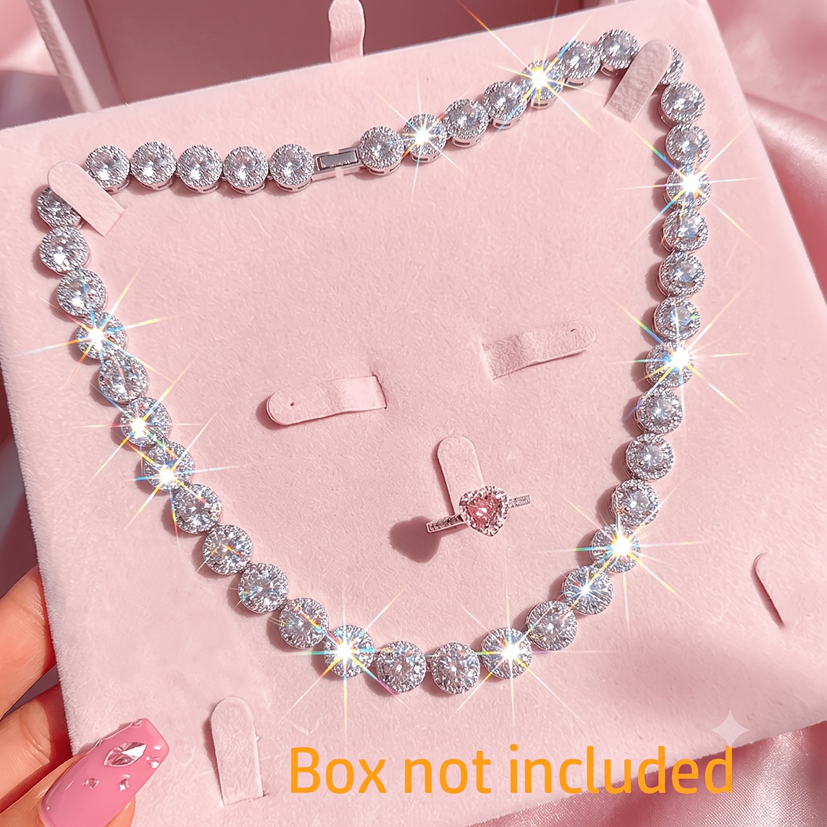 2pc Round Cuban Chain Necklace & Heart-Shaped Ring Set, Y2K Style