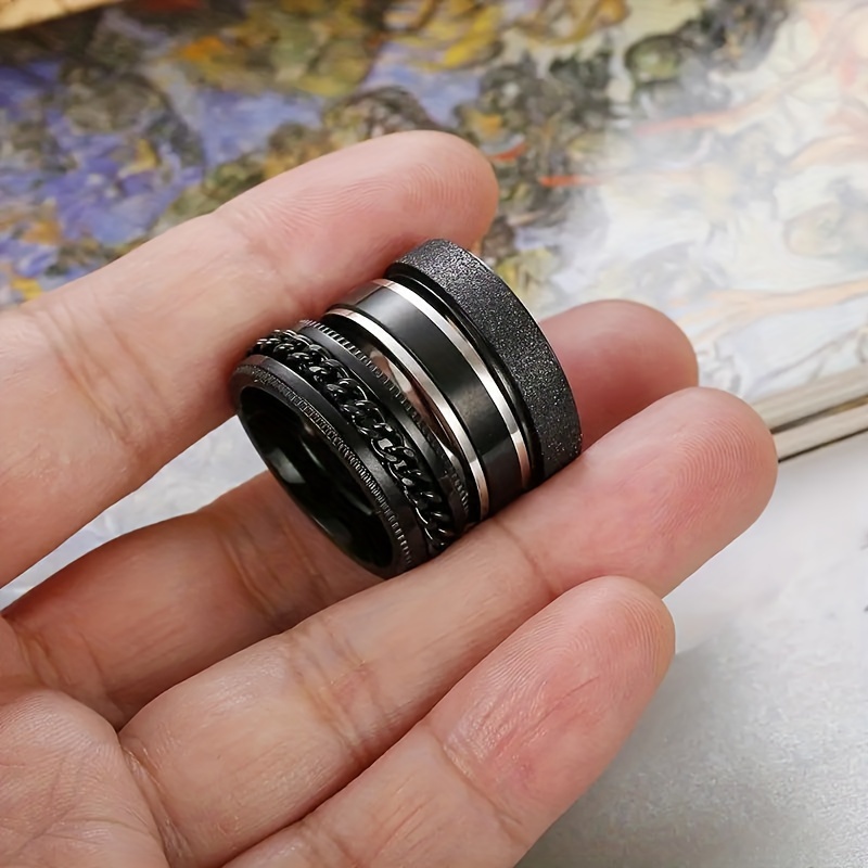 8pcs mens 201 stainless steel ring set retro style rotating decompression ring wedding and engagement ring Product details 2