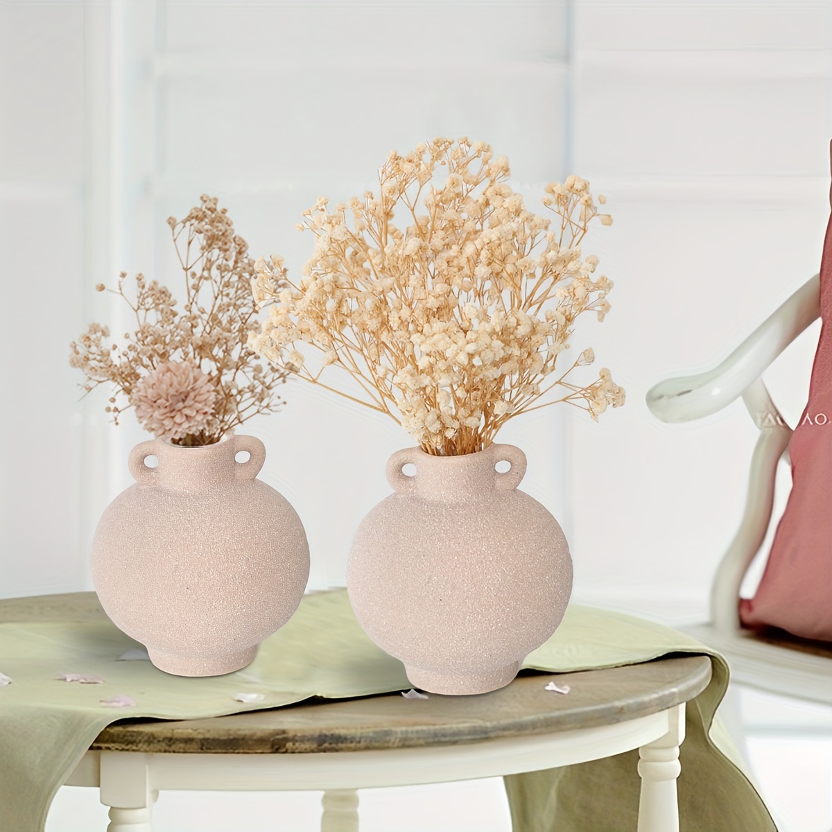 1pc ラウンド浅いコーヒー陶器土の花瓶、モダンなミニマリズム農家ボヘミアンルームの装飾、家の装飾のためのセラミック花瓶の飾り