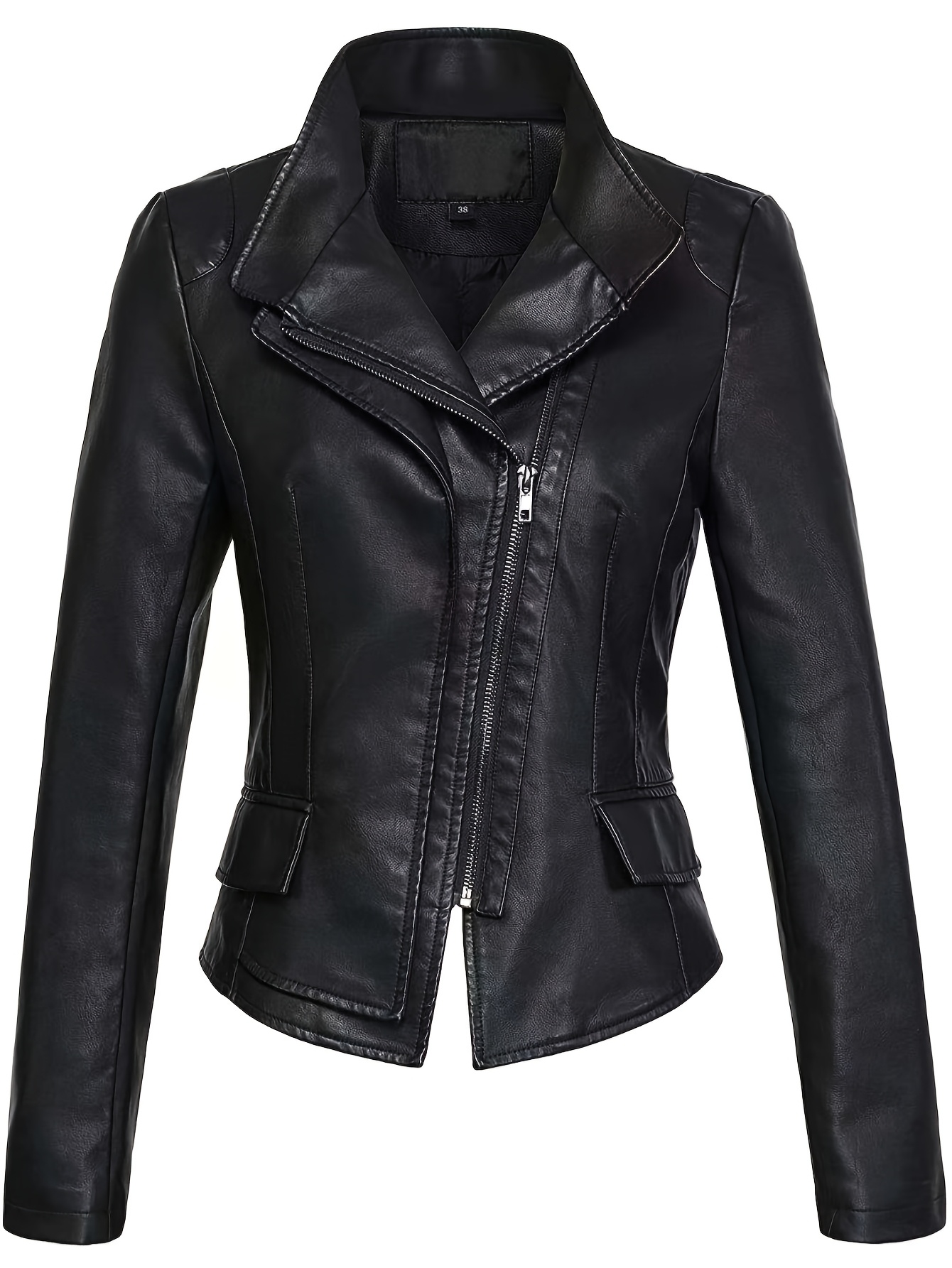Women's PU Leather Jacket Motorcycle Coat Long Sleeve Vintage Style for Autumn
