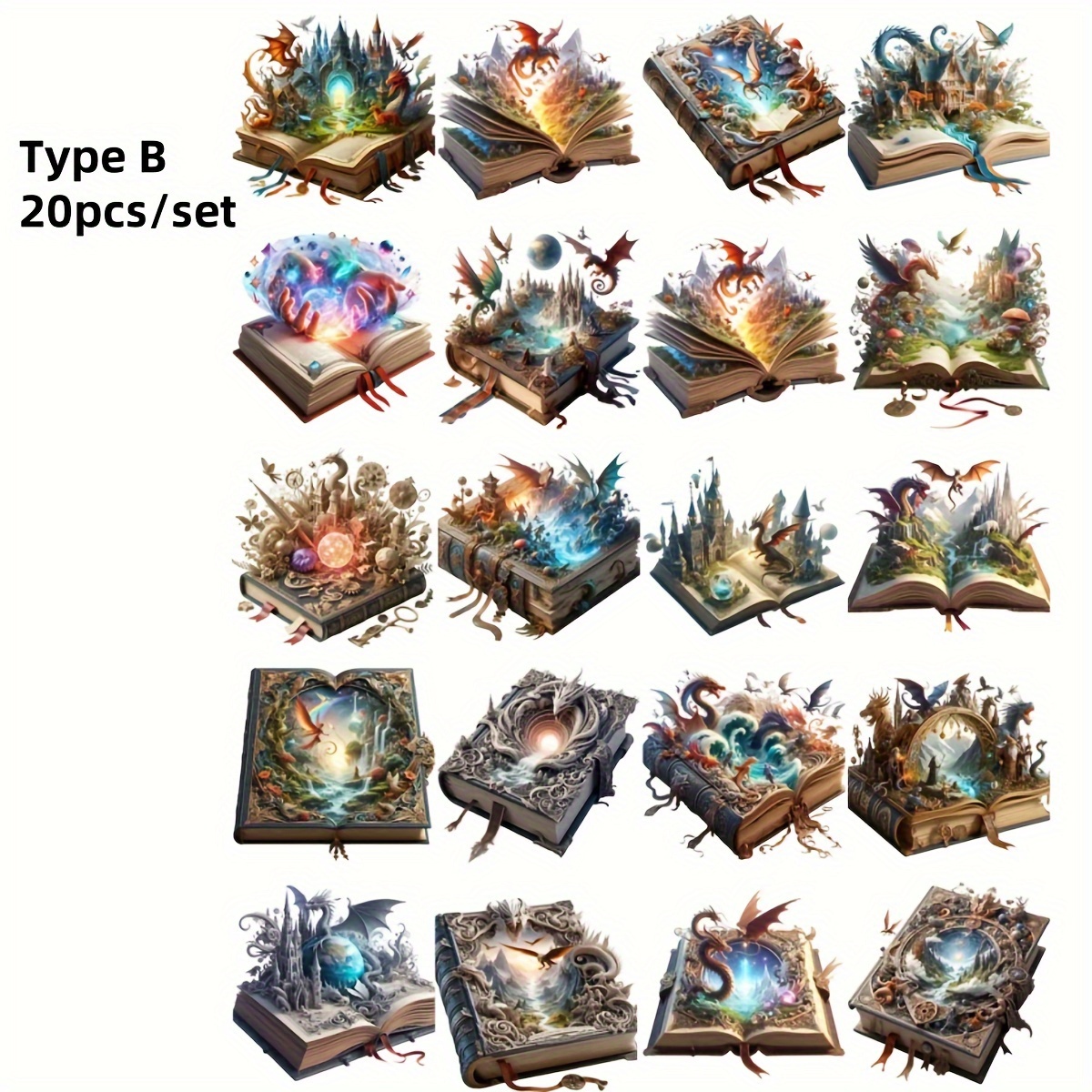 Image of 20pcs/set Handmade Creative Retro Magical Dragon Series High Quality Stickers Diary Decoration Stickers High Quality Sticker Decoration Notebooks Diy Diary Stickers Magazine Decoration