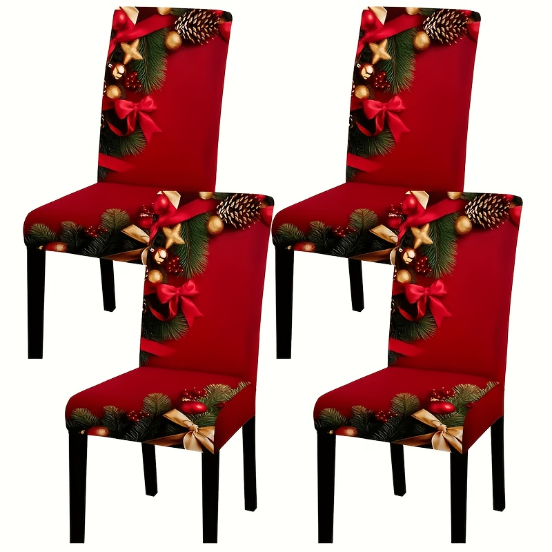 TEMU de silla con estampado digital navideño moderno y , removible y lavable, protector de asiento elástico , para navideño en restaurantes, cocinas,