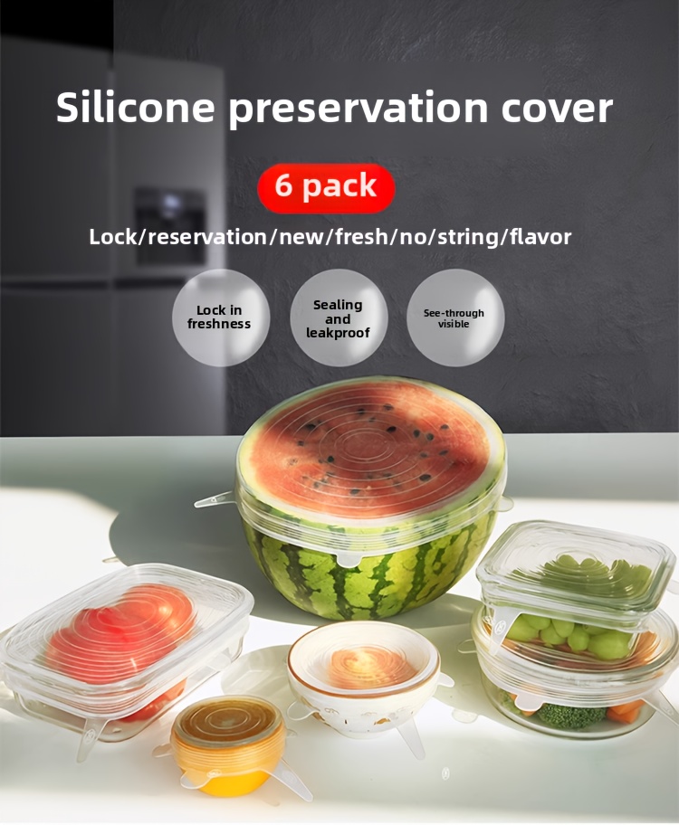 Juego de 6 tapas elásticas de silicona, cubiertas reutilizables y resistentes para tazones de almacenamiento de alimentos, seguras para usar en lavavajillas y refrigeradores, aptas para varios contenedores en 6 tamaños