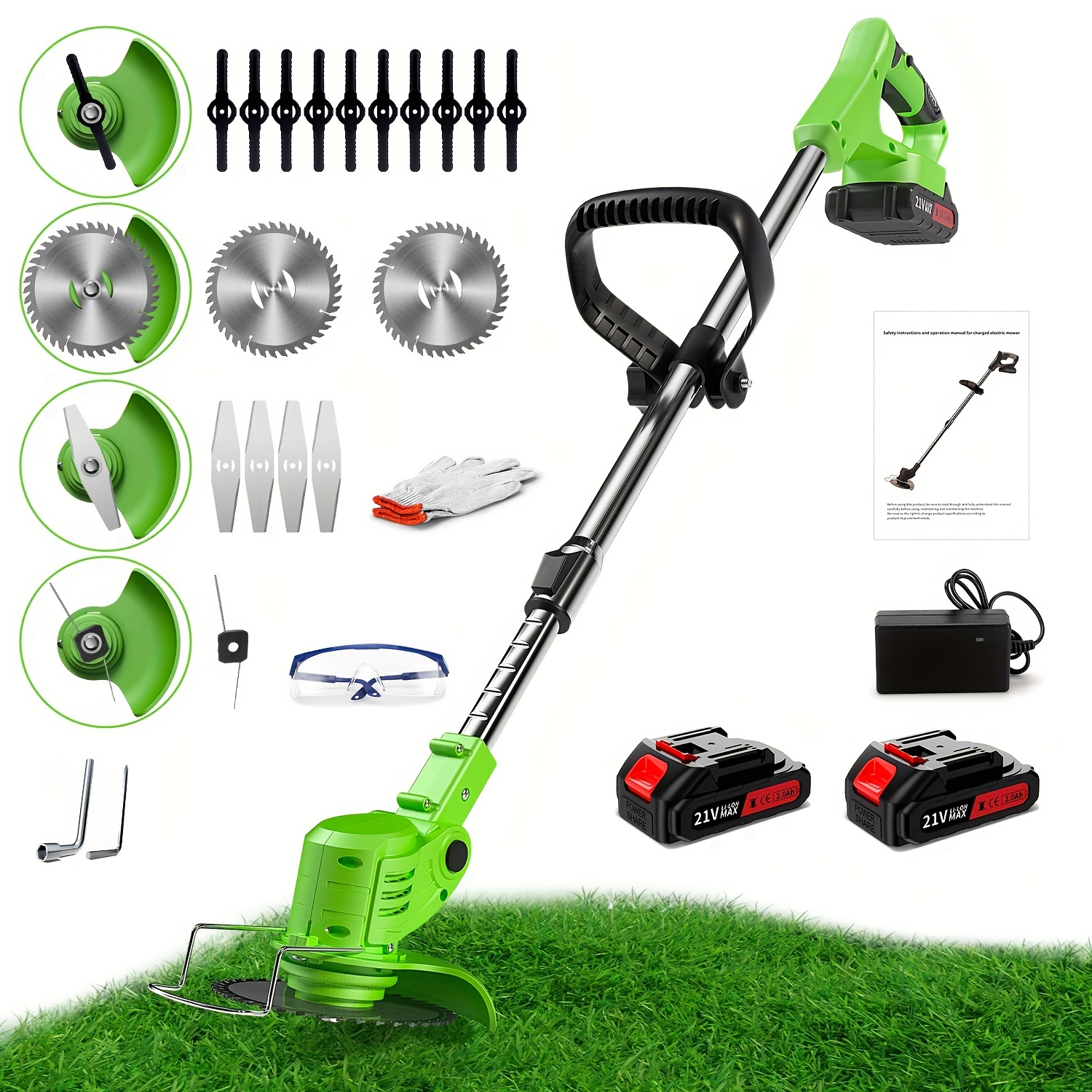 

Electric 21v Cordless Lawn Edger String Trimmer With 2 Pcs 2000mah Rechargeable Battery/fast Charger/ 4 , For Yard Yard, Garden