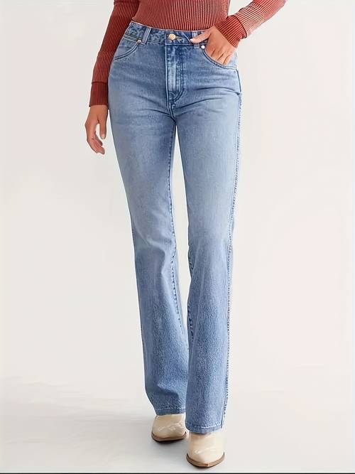 womens high waisted straight leg jeans polyester blend elegant style with pockets built in zipper closure machine washable versatile denim pants for casual