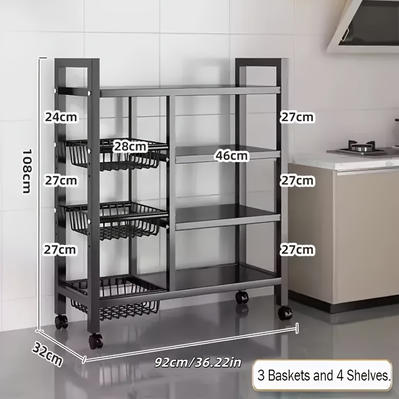 item picture 4 Tier Heavy Duty Metal Kitchen Storage Rack With Wheels, Fruit Basket For Kitchen, Kitchen Trolley, Kitchen Storage Organizer, Removable Basket With Wheels, Kitchen Storage Cart For Fruit Vegetable Organiser Shelf, Utility Racks