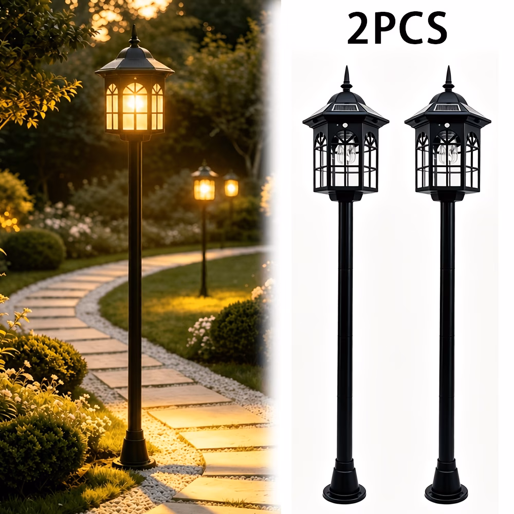 2PACK Retro Solar Column Lamp, Outdoor Courtyard Floor Lighting...