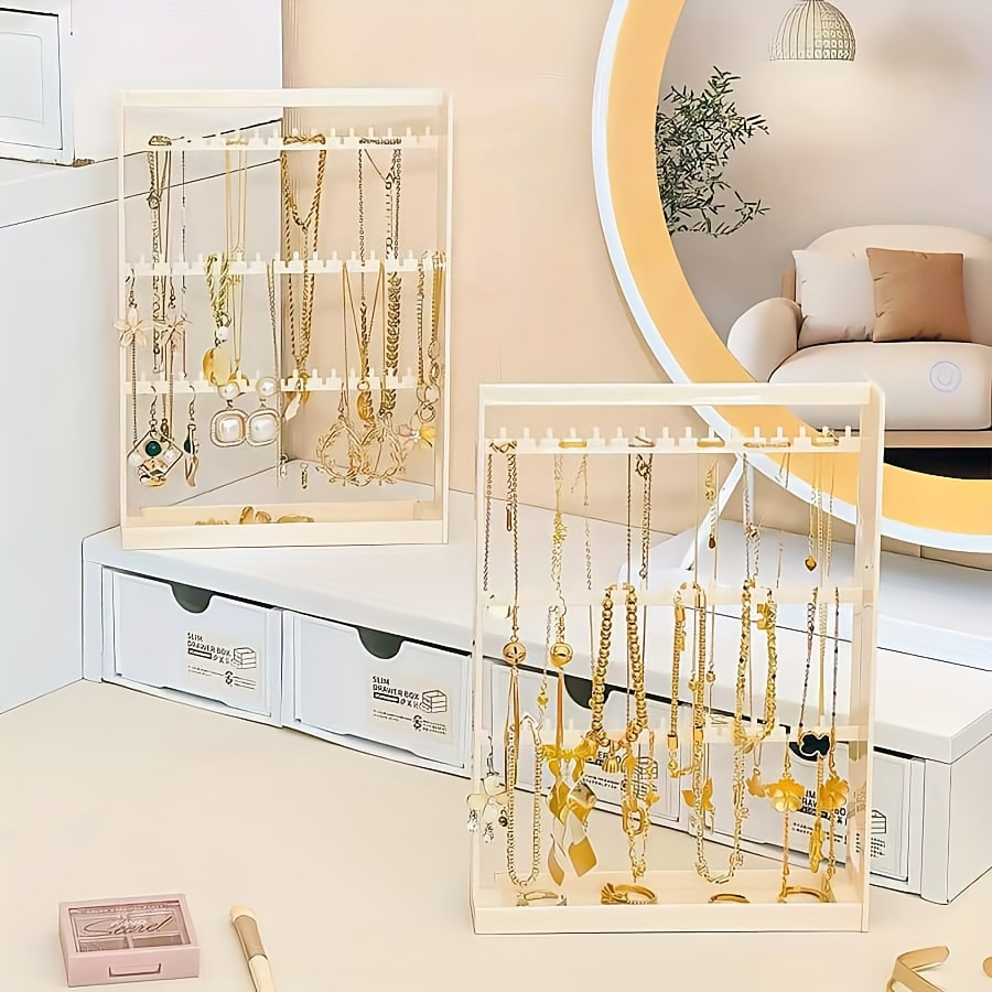 1pc jewelry storage box with pull out display shelves keychain hooks durable plastic organizer for bracelets necklaces earrings bedroom bathroom holiday gifts back to school supplies Product details 3