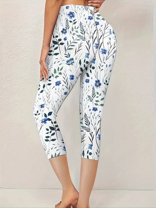 floral print high waist capri leggings casual skinny stretchy tights leggings for daily wear womens clothing