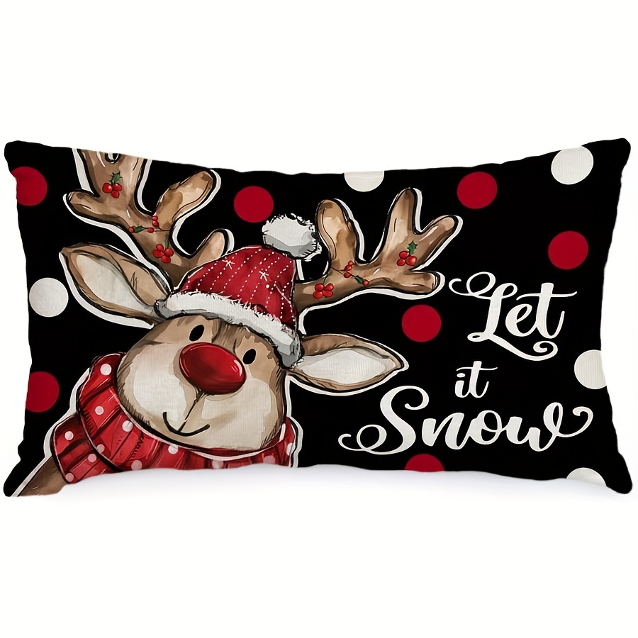 

Country-rustic Christmas Reindeer Pillow Cover, Linen 12x20 Inch, Zipper Closure Machine Washable Throw Pillow Case For Room Types, Holiday Farmhouse Winter Decor, "" With - 1pc