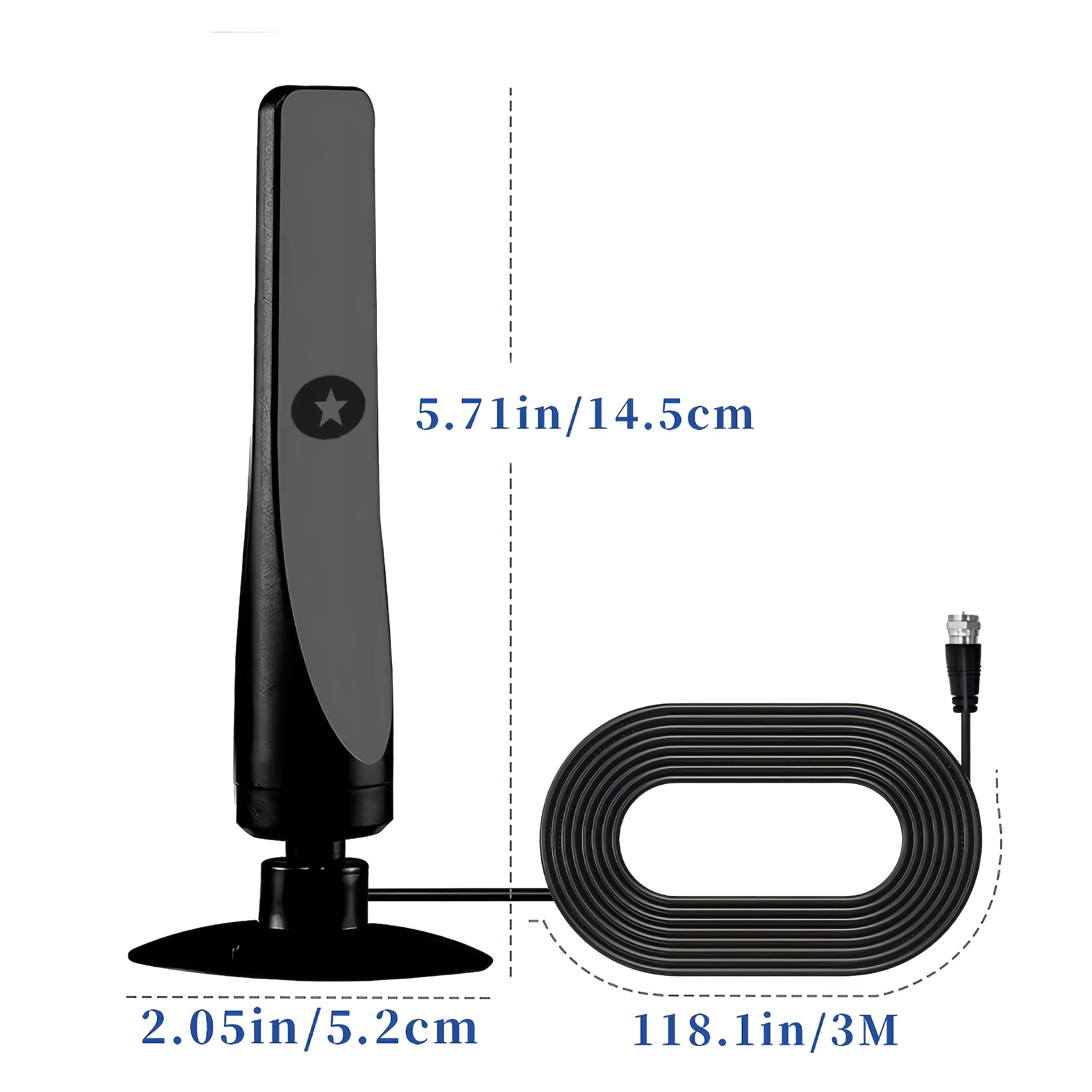 HDTV Innenantenne Magnetisch | 3m Kabel | Für Digitales Fernsehen | Einfache Installation