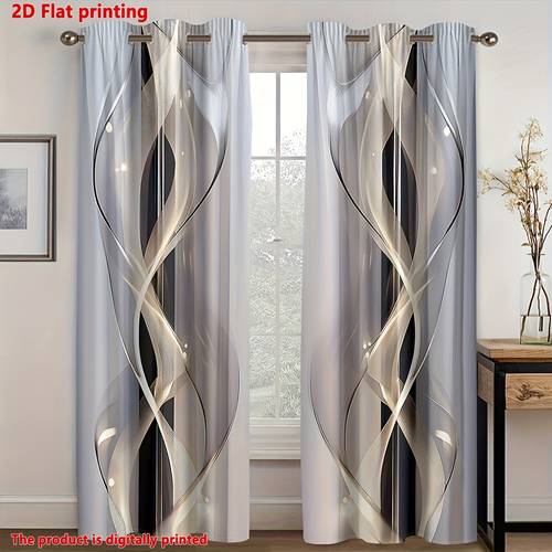 2d flat 2d flat 2pcs 2d flat printing modern geometric print curtains semi transparent polyester fabric golden and silvery metallic design grommet top for living room bedroom kitchen and home decor