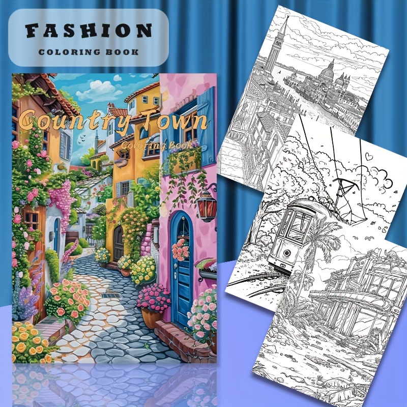 

Country Town Coloring Book For Adults, Paper 22 Pages, Birthday Party Gift, Suitable For Coloring Tools