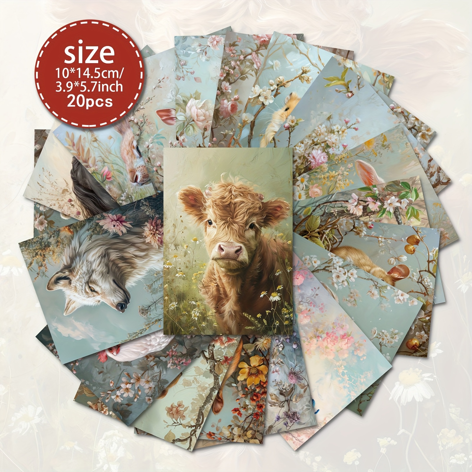 20pcs Animal Combination Postcard Set, Thick Cardboard, Smooth End, English Language, For Scrapbooking, Junk Journal, Crafts, Greeting Cards, Watercolor Art, Holiday Decorations