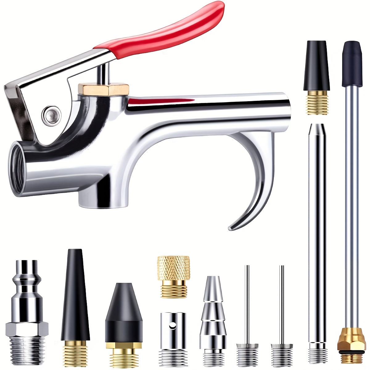 TEMU Conjunto de Pistola de Ar com 13 Peças e Bidirecional, Kit de Bicos de Ar com Rápido de 1/4in e 8 Bicos de Ar, Acessórios para Compressor de Ar