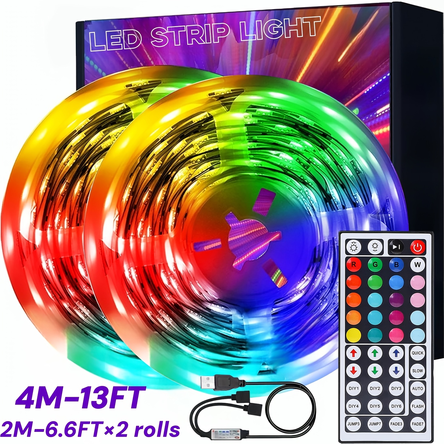 TEMU Usb- Rgb Led Strip Lights With Remote Control & Color-changing Dimmable Backlight Suitable For Tv, Bedroom, Party Decor, Rgb Strips For Home ,
