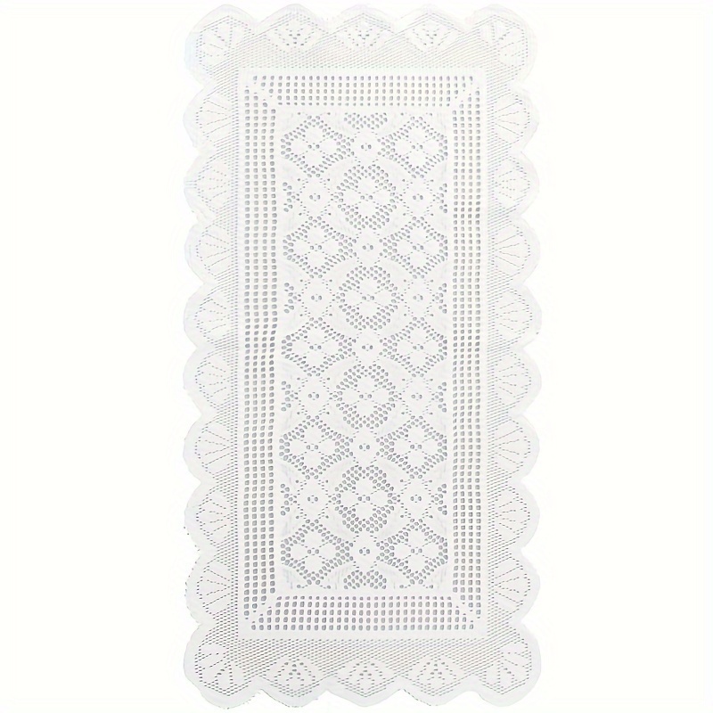 TEMU Modern White Lace Table Runner - Nordic Style Rectangular Polyester With Scalloped Edges & Decorative Patterns, Lightweight Hanukkah & Everyday