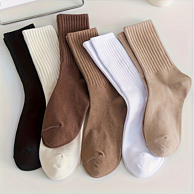 

6 Pairs Solid Ribbed Socks, Simple & Unisex All- Mid Tube Socks, Women's Stockings & Hosiery