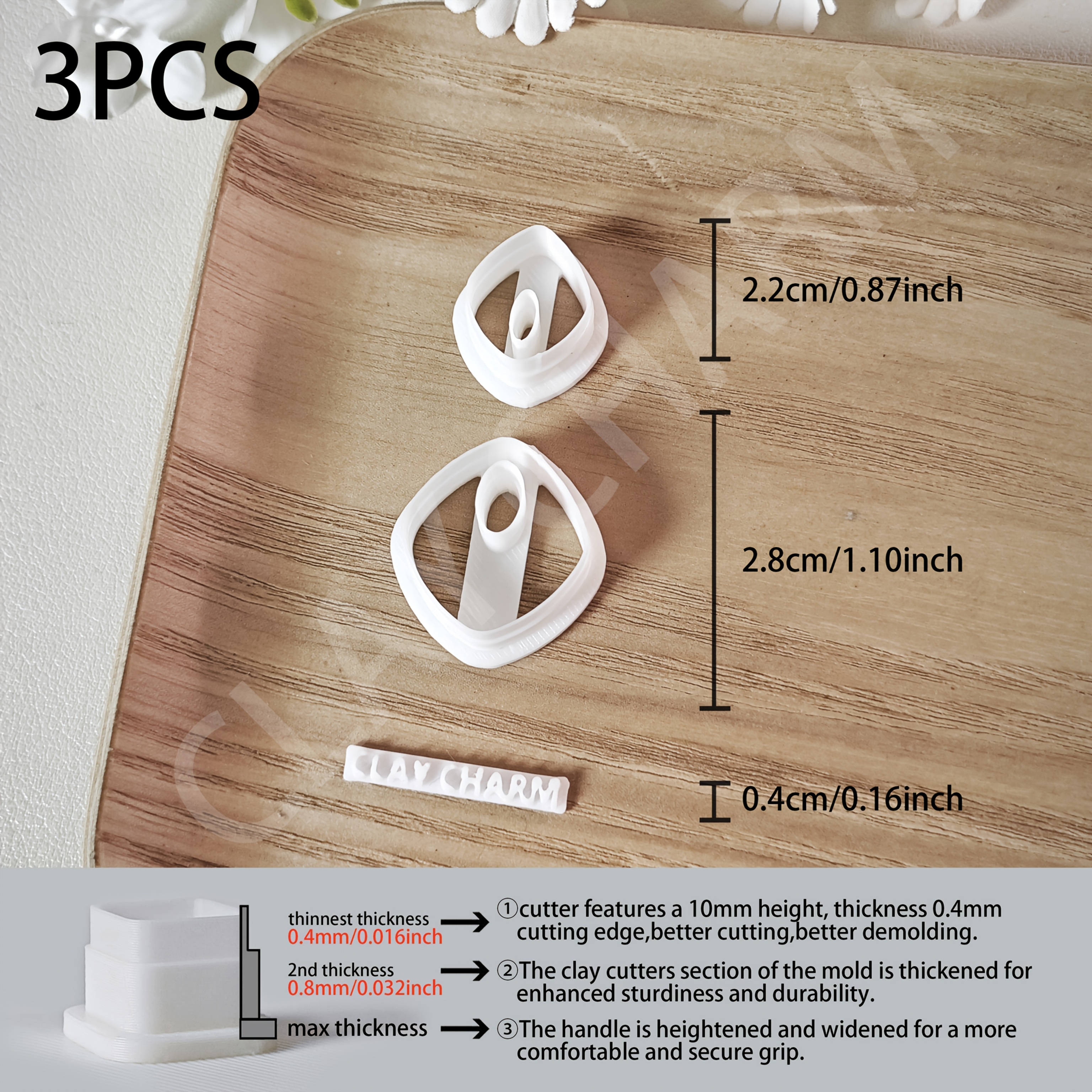TEMU 3pcs Geometric Polymer Clay Cutters And Molds, Floral Texture Jewelry Making Kit - Includes 0.4mm Clay Tools Jewelry Cutter, Soft Clay Ear