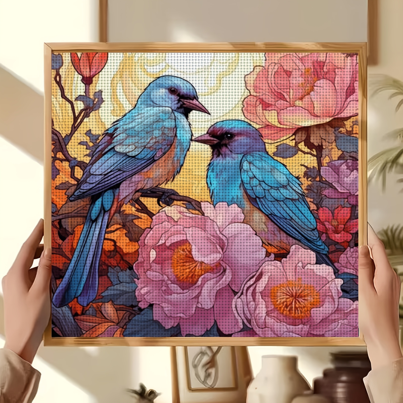 Cross-Stitch Printing Kit, Double Bluebirds in Bloom Design