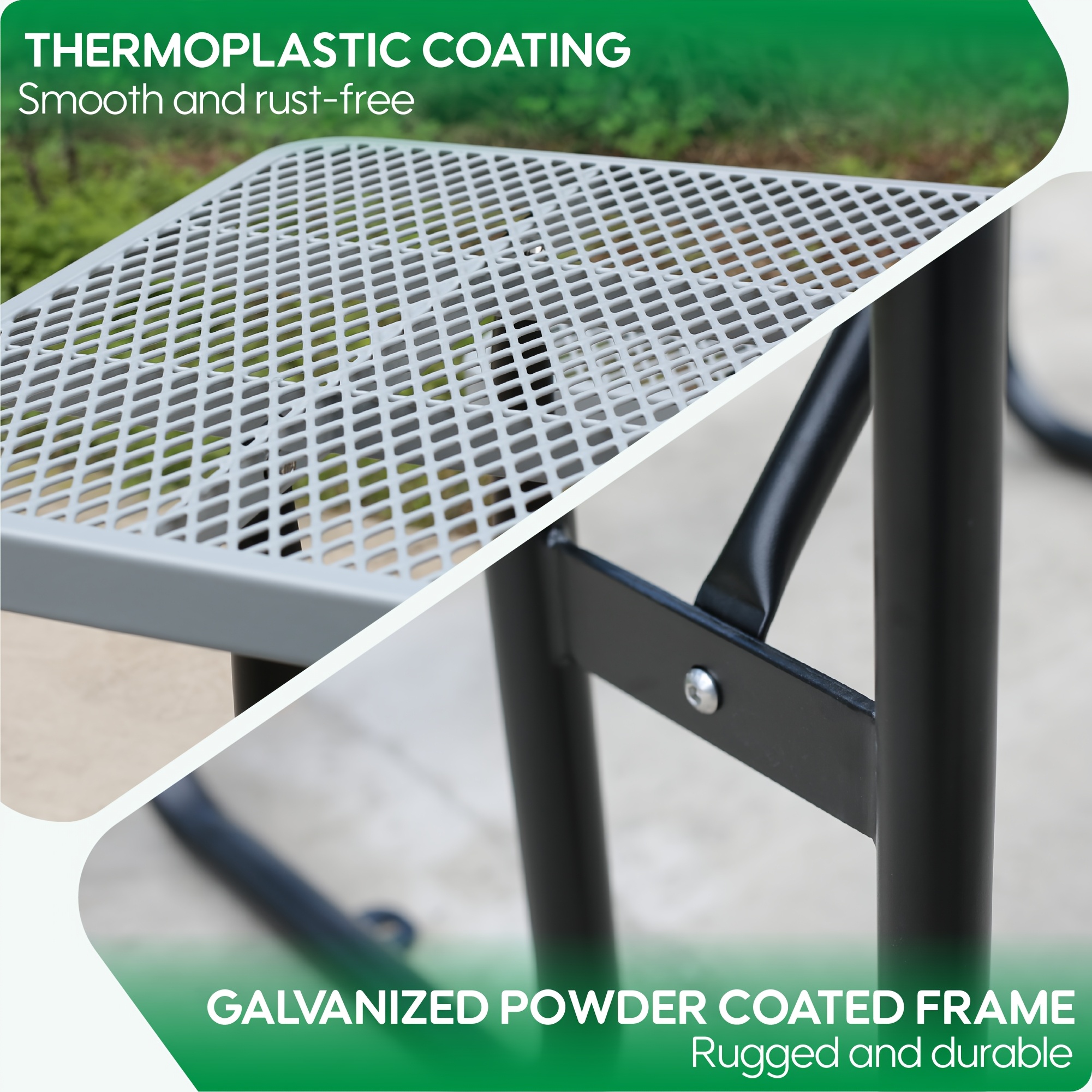 4/6ft Heavy-Duty Metal Picnic Tables with Umbrella Hole for Outdoor, Rectangular 4-6-Person Picnic Tables with Bench, Commercial Expanded Picnic Table And Bench Set, Outside Furniture Set for Yard Outside Garden Backyard Porch Patio Lawn, All-Weather