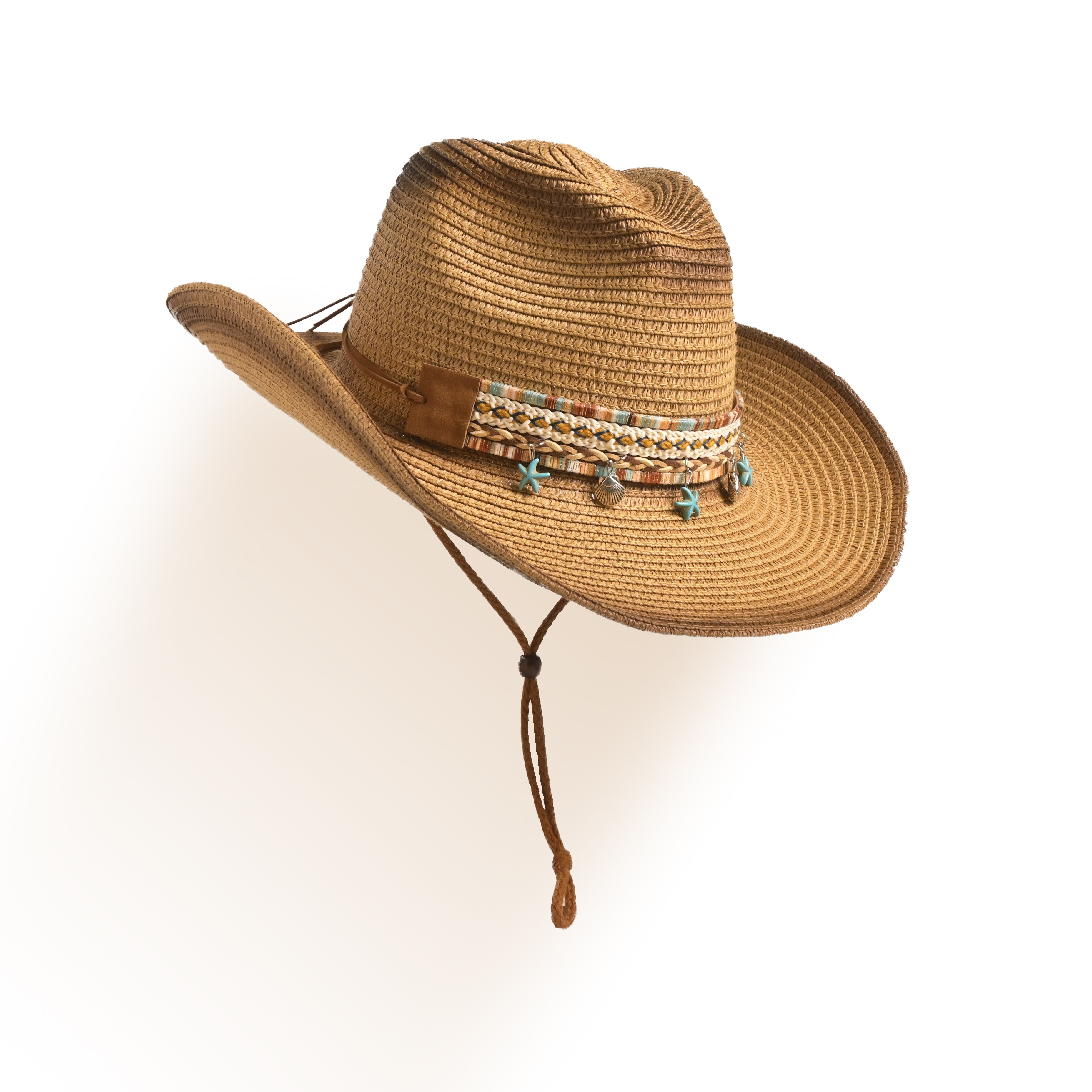 TEMU Breathable And Fashionable Ethnic Style Additions Western Cowboy Style Fashion Tie-dye Beach Additions Cowboy Straw Hat Ethnic Flavor Straw Hat