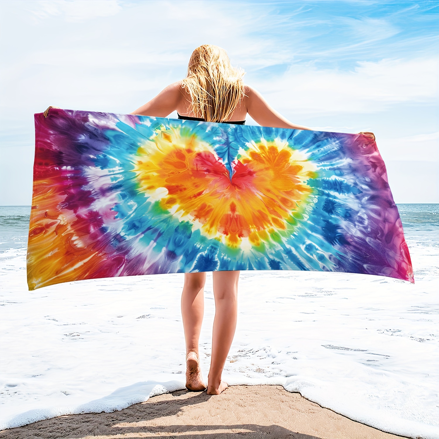 

1pc Abstract Tie-dyed Microfiber Extra Large Beach Towel, Heart-shaped Beach Towel, Durable And Quick-drying Sunscreen Washable And Absorbent Bath Towel