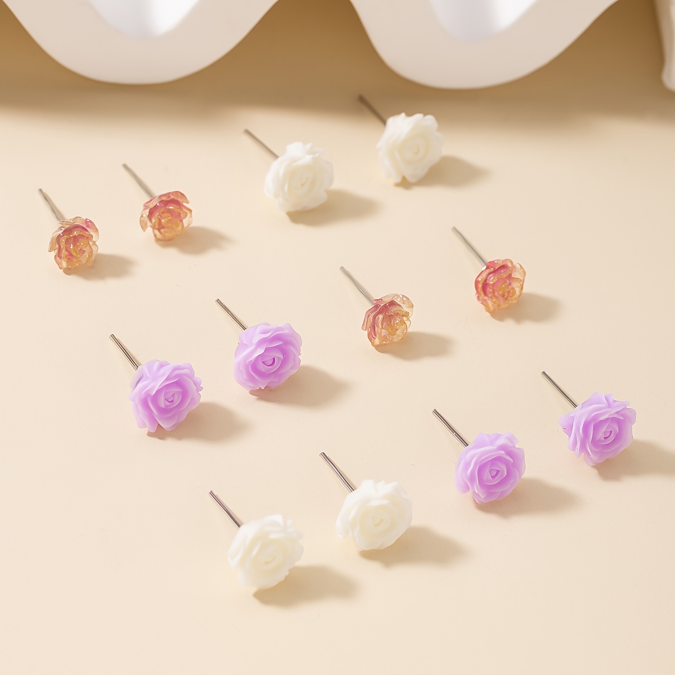 6 Pairs Colorful Flower Dangle Hoops Set