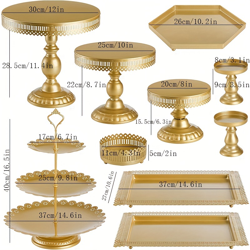 TEMU 10pcs Deluxe Iron Cake Stand Set - Polished , Sturdy & Easy For Holidays & - , Christmas, Thanksgiving, Day & Father's Day