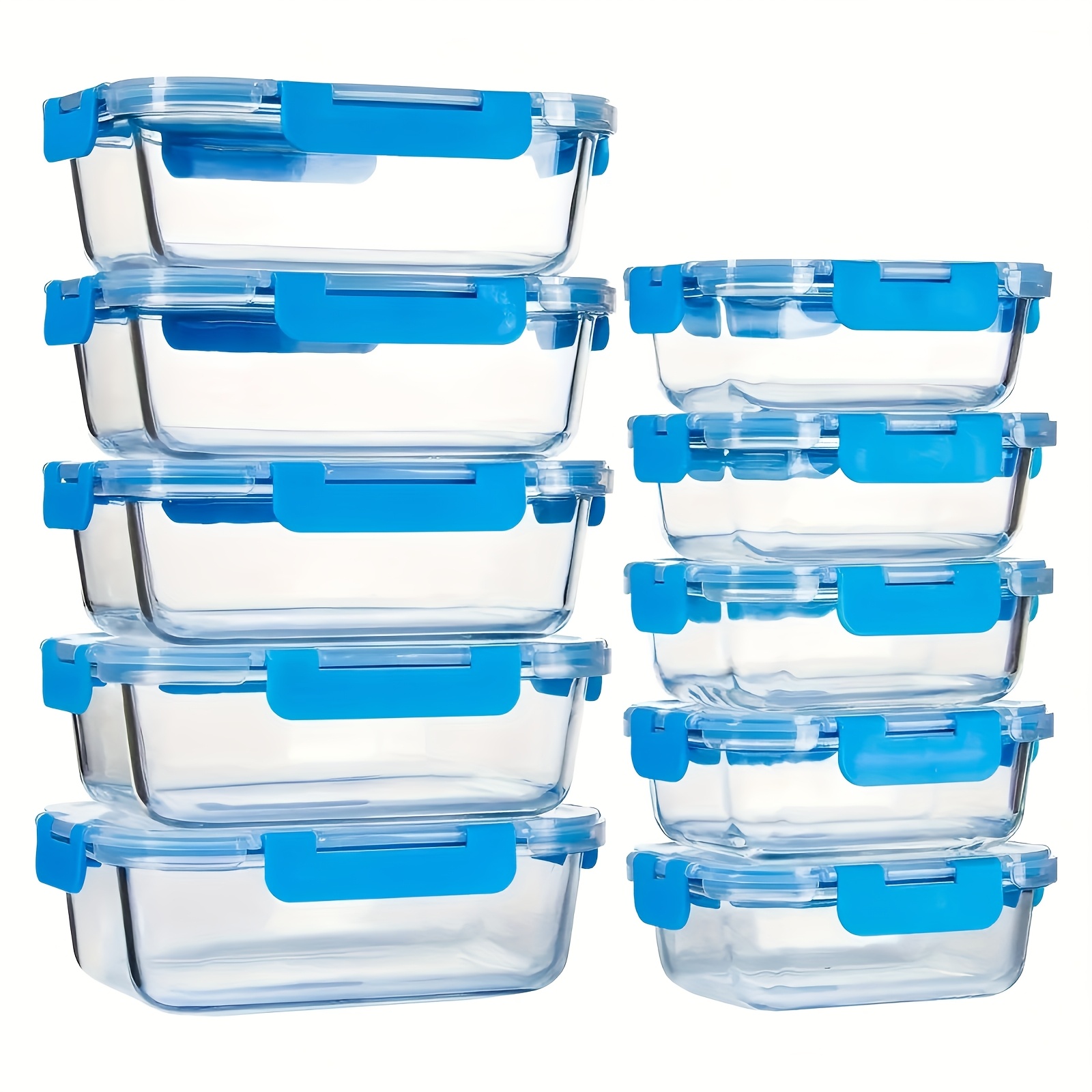 TEMU 10pcs Glass Food Storage Containers With Lids, Meal Prep, Pantry Kitchen Storage Containers For Lunch, Leak Proof, Airtight Glass Lunch Bento