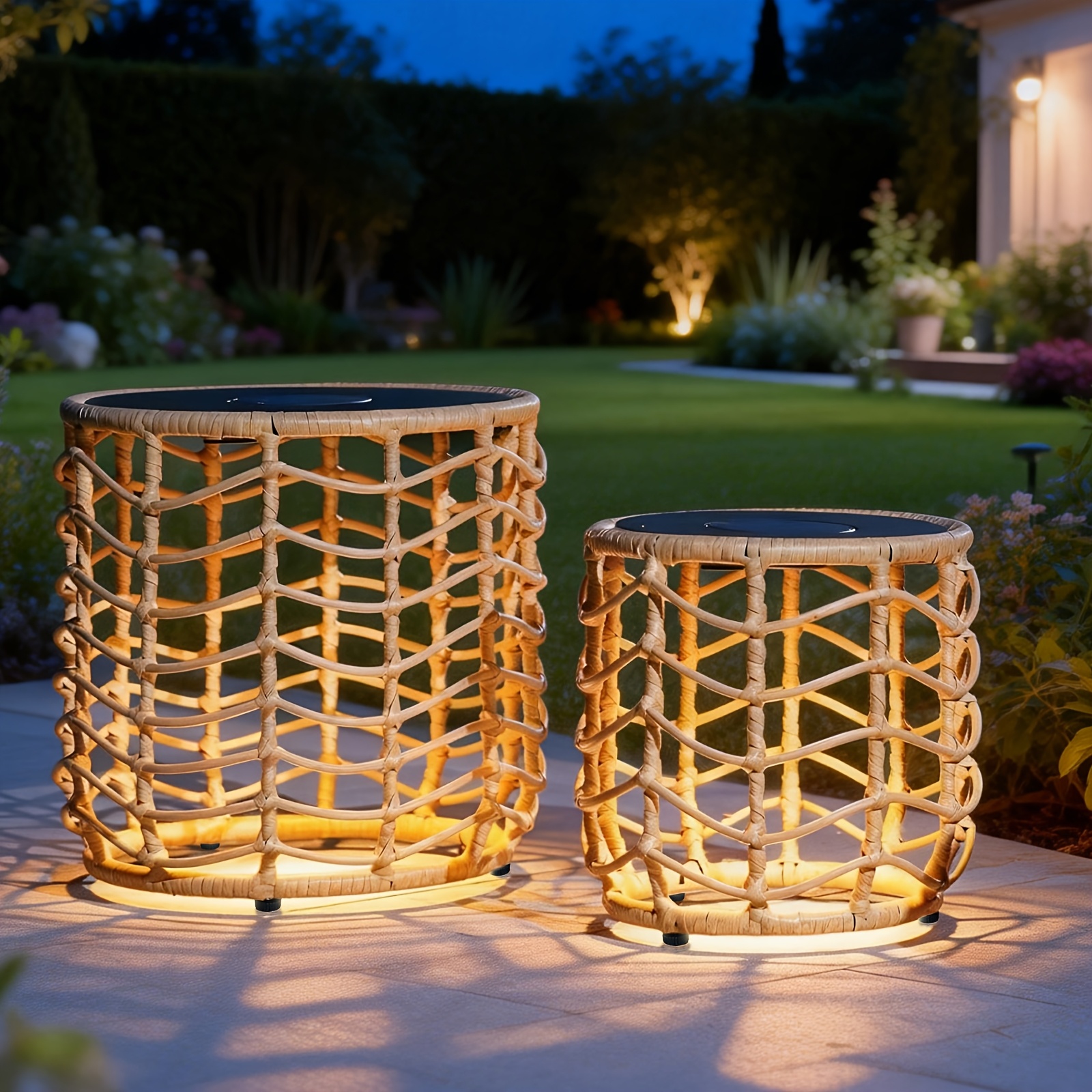 TEMU 2pcs Outdoor Wicker Nesting Side Tables, Outdoor Patio Side Tables Of -weather Wicker End Tables Ideal For Garden Deck Balcony Durable And
