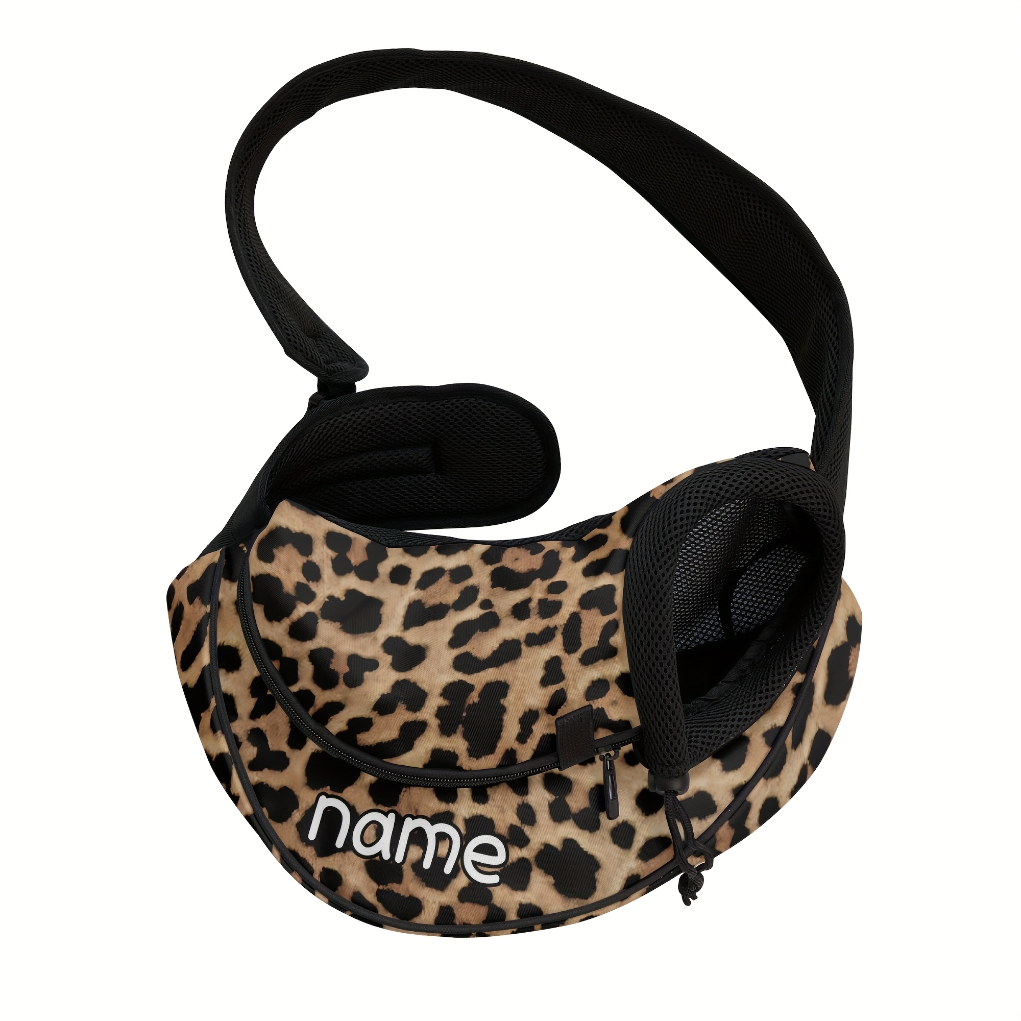 TEMU 1pc Name Customized Pet Carrying Bag - Leopard Print, Suitable For Small Dogs And Cats, Pet Crossbody Bag, Breathable Mesh Design, Small Pet