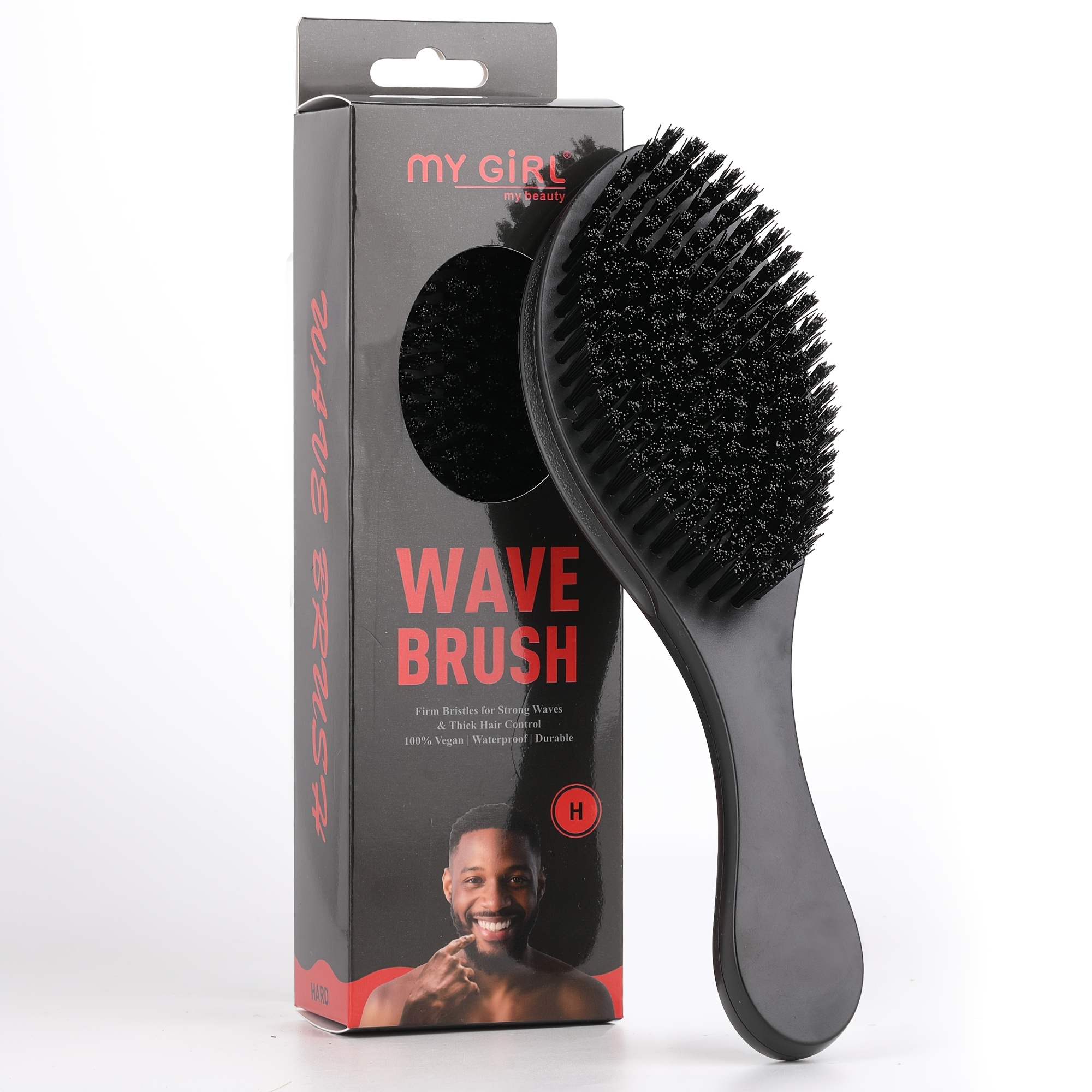 TEMU Men's Hard Bristle Comb Suitable For Thick/fine Hair & Facial Styling, Plastic Handle With Nylon/bristle Brush - Portable Hairbrush For Curling,