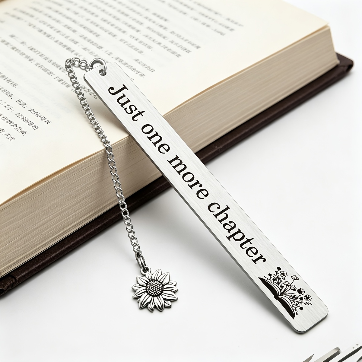 TEMU Read " Sunflower Pendant Metal Bookmark - Inspirational Stainless Steel , Gift For Book Lovers, Readers, Female Teens, , Book Clubs, Birthday,