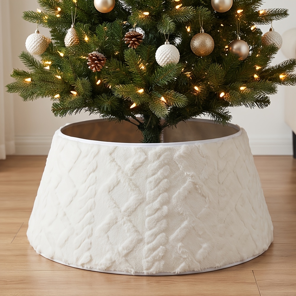 TEMU Nouvelle décoration de Noël 2026, jupe de sapin de Noël ronde en peluche à motif de losanges, enceinte de sapin de Noël double face, jupes de