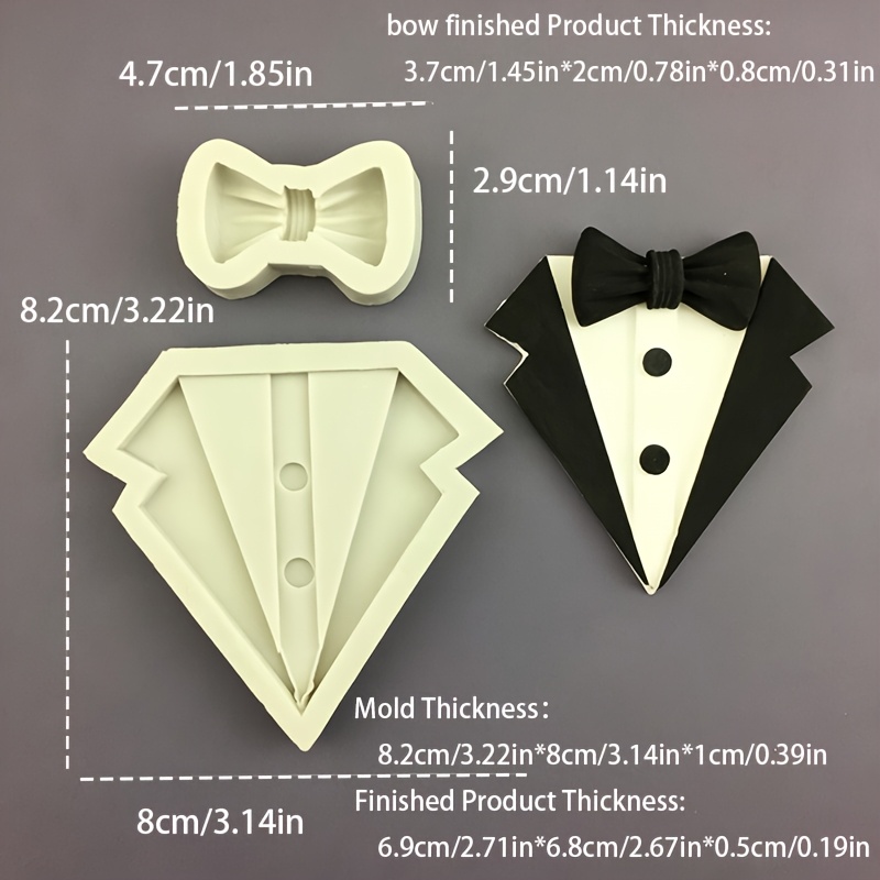 TEMU Moule en silicone de petite taille pour chemise de costume et nœud papillon, utilisable pour le plâtre, la pâte à modeler, la cire, les bougies,